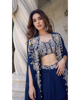 Navy Ivory Cape Saree Set