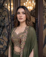 Olive Maroon Embroidered Cape Palazzo Set