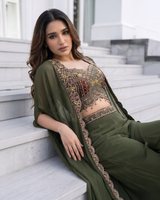 Olive Maroon Embroidered Cape Palazzo Set