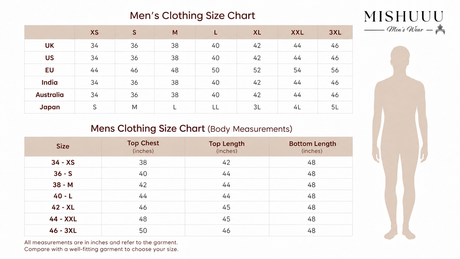 Men's size and measurement chart