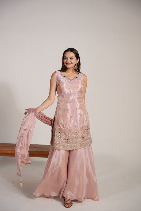 Blush Pink Embroidered Sharara Suit Set