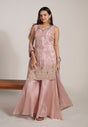 Blush pink embroidered sharara suit with a matching kurta and dupatta