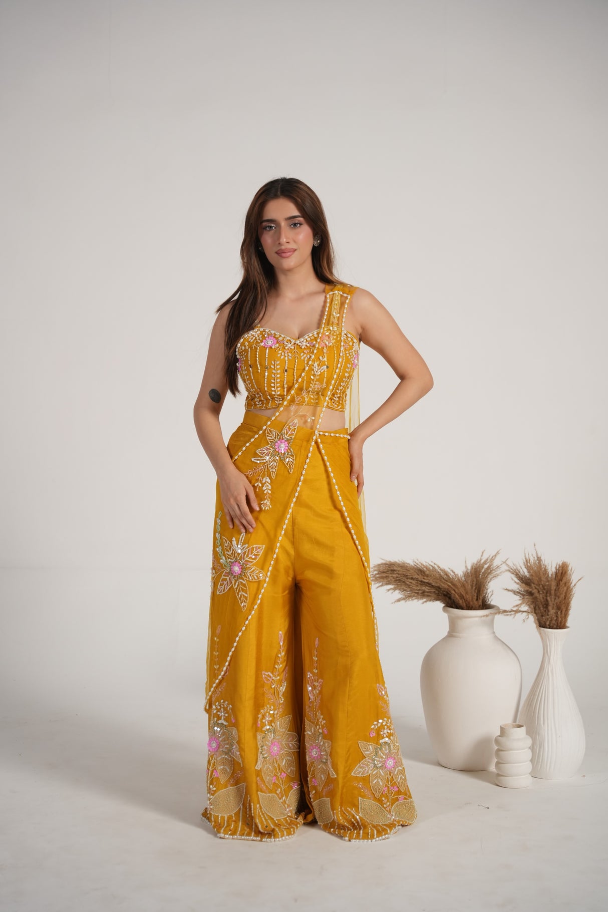Mustard Yellow Embellished Outfit |Label S4U