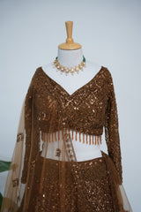 Antique Gold Sequin Bridal Lehenga Couture Ensemble