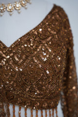 Antique Gold Sequin Bridal Lehenga Couture Ensemble