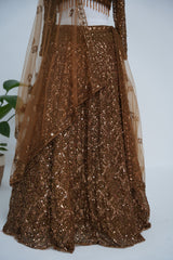 Antique Gold Sequin Bridal Lehenga Couture Ensemble