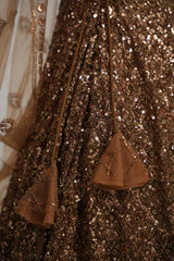 Antique Gold Sequin Bridal Lehenga Couture Ensemble
