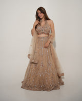 Champagne Gold Jewel Embroidered Lehenga Couture Ensemble
