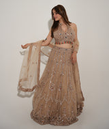 Champagne Gold Jewel Embroidered Lehenga Couture Ensemble