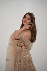 Champagne Gold Jewel Embroidered Lehenga Couture Ensemble