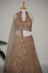Champagne Gold Jewel Embroidered Lehenga Couture Ensemble