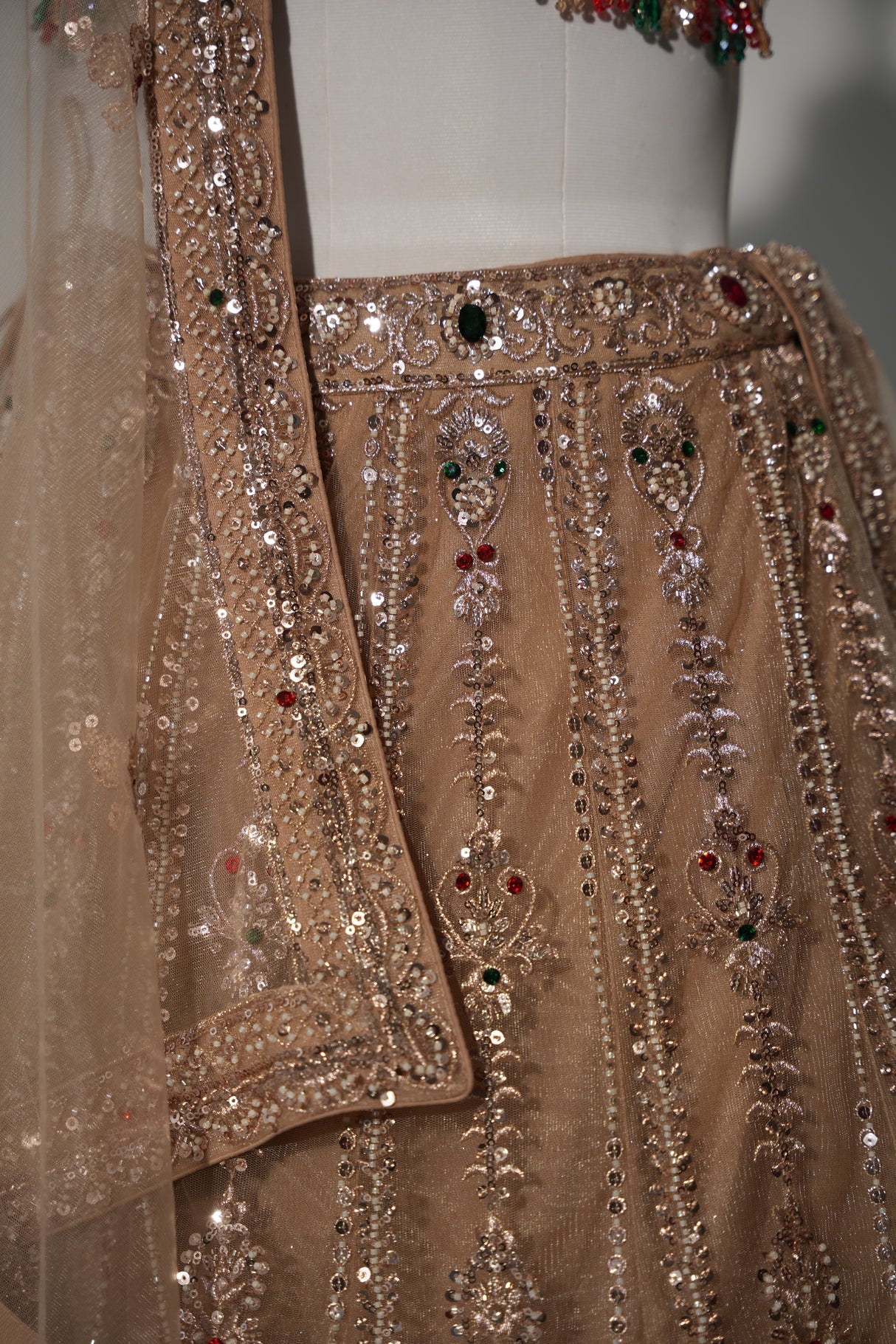Champagne Gold Jewel Embroidered Lehenga Couture Ensemble