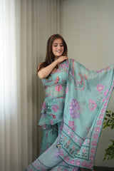 Sea Green Floral Peplum Sharara Ensemble - styled view
