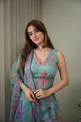 Sea Green Floral Peplum Sharara Ensemble - additional view
