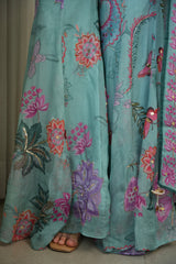Sea Green Floral Peplum Sharara Ensemble - another view