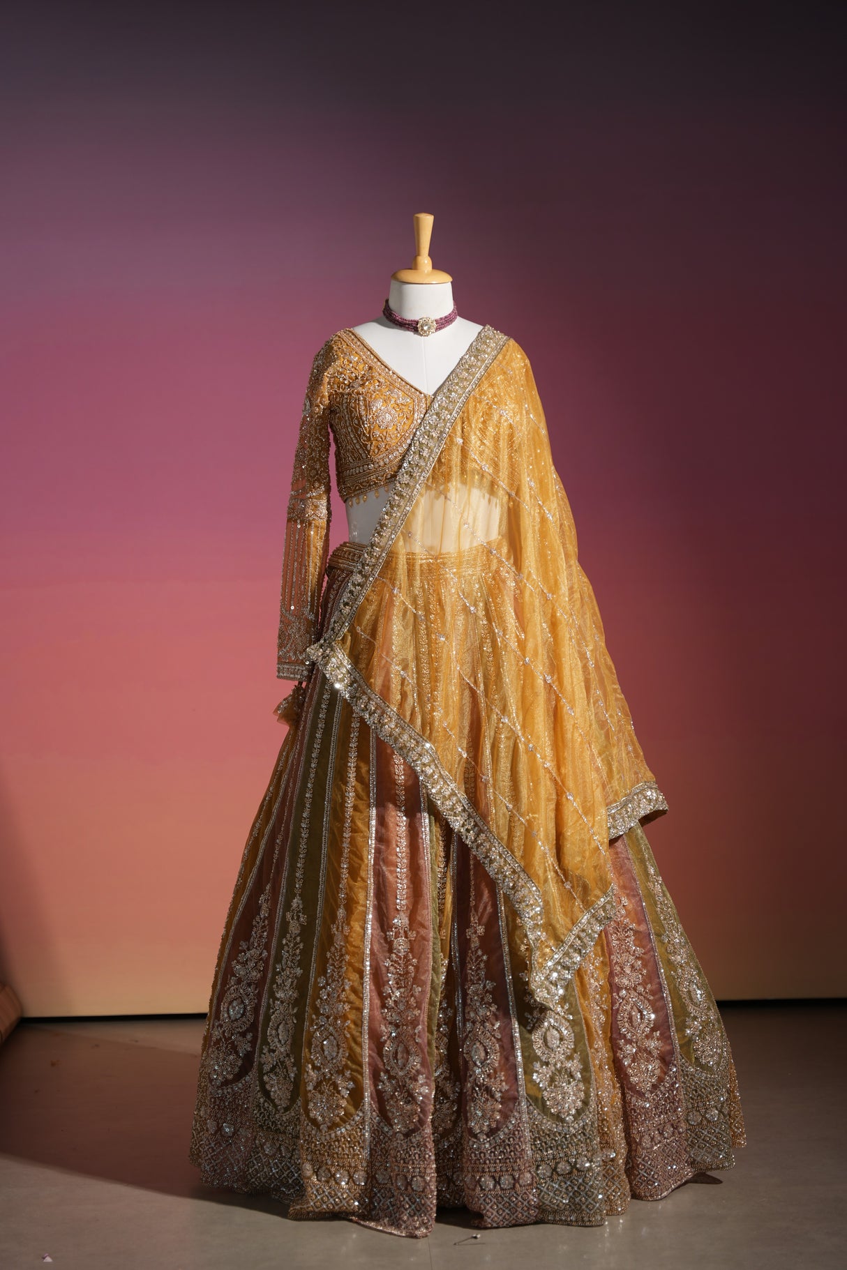 Saffron Blush Mirror Embroidered Bridal Lehenga Set