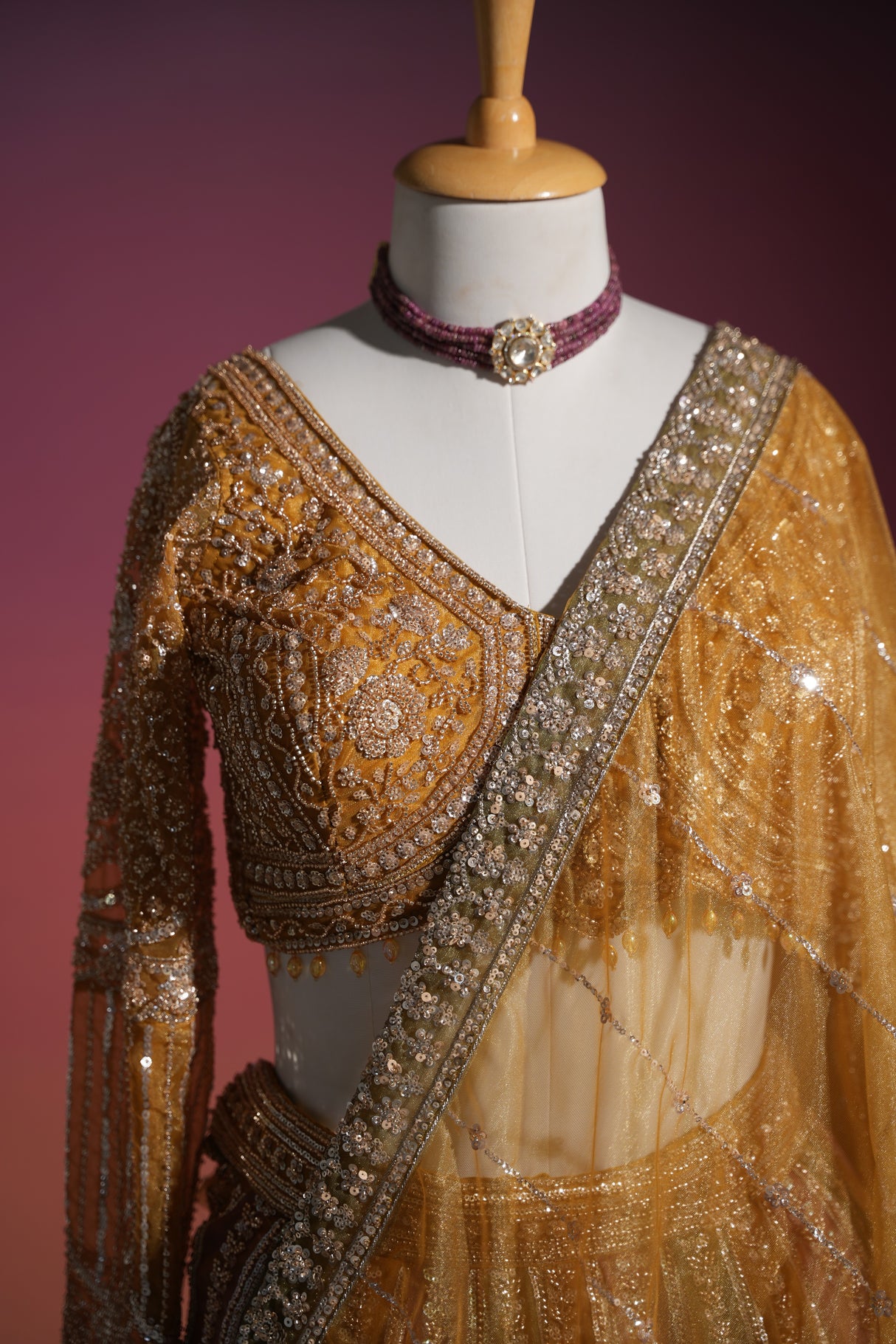 Saffron Blush Mirror Embroidered Bridal Lehenga Set