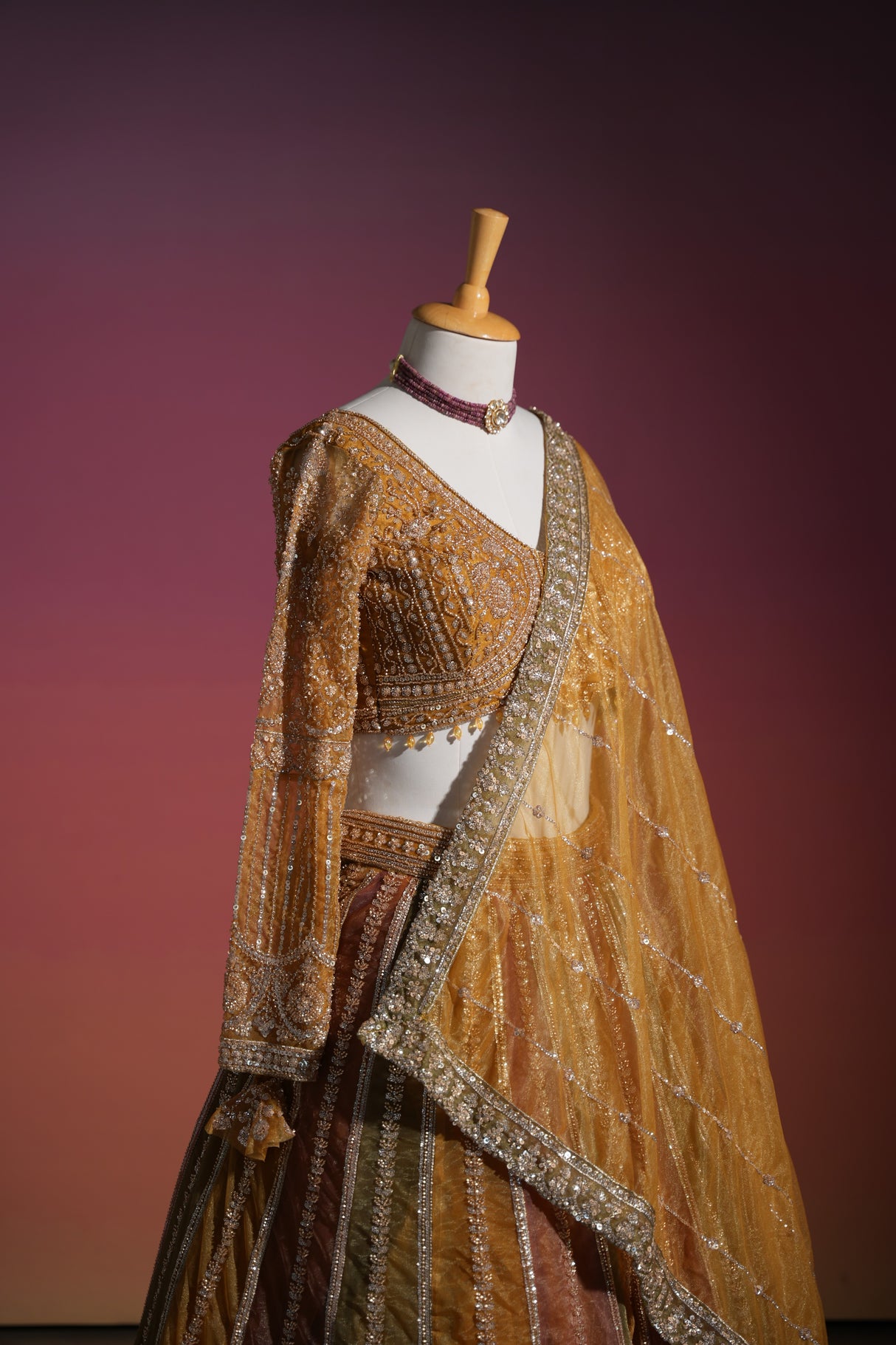 Saffron Blush Mirror Embroidered Bridal Lehenga Set