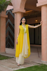 Mustard & Cream Layered Fusion Dress