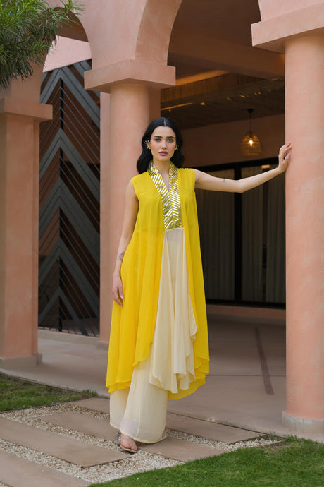 Mustard & Cream Layered Fusion Dress