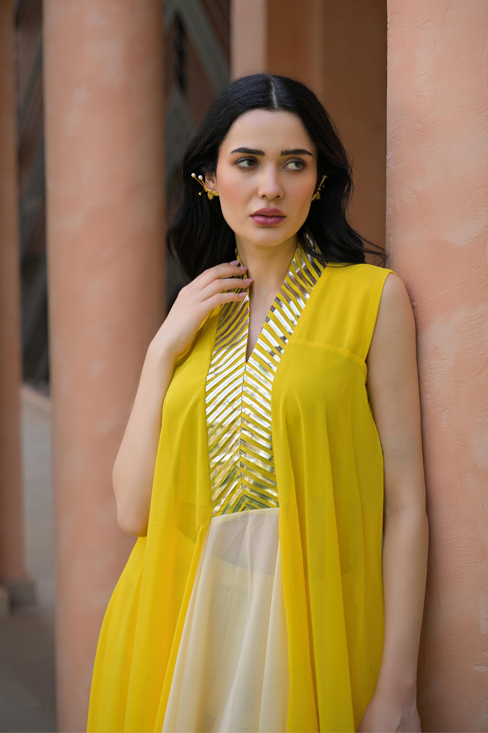Mustard & Cream Layered Fusion Dress