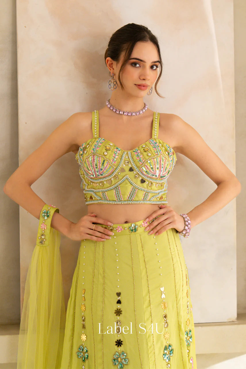 Lime Mirage Embellished Lehenga Set