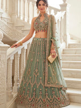 Sage Gemstone Embroidered Lehenga Set