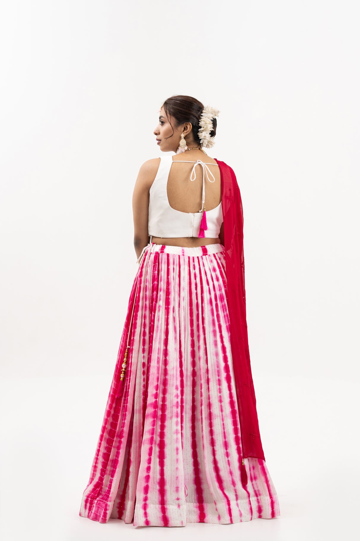 Women's Pink and White Tie-Dye Lehenga with Embroidered Blouse, Indian Wedding Outfit, Festive Wear