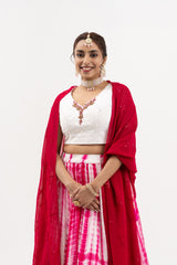 Women's Pink and White Tie-Dye Lehenga with Embroidered Blouse, Indian Wedding Outfit, Festive Wear