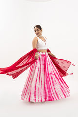 Women's Pink and White Tie-Dye Lehenga with Embroidered Blouse, Indian Wedding Outfit, Festive Wear