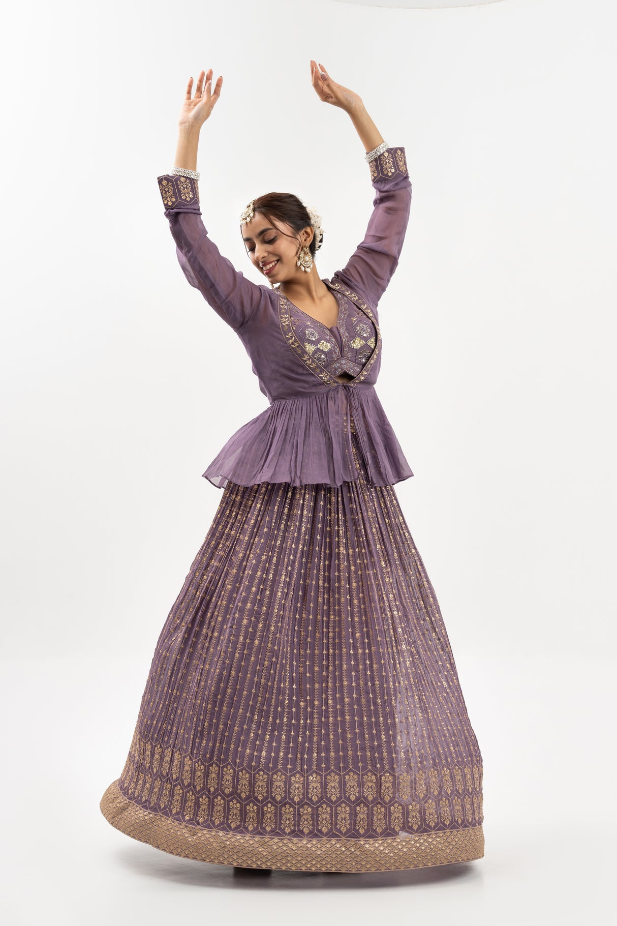 Women's Dusky Lavender Purple Lehenga Set with Gold Embroidery, Indian Wedding Outfit, Festive Wear