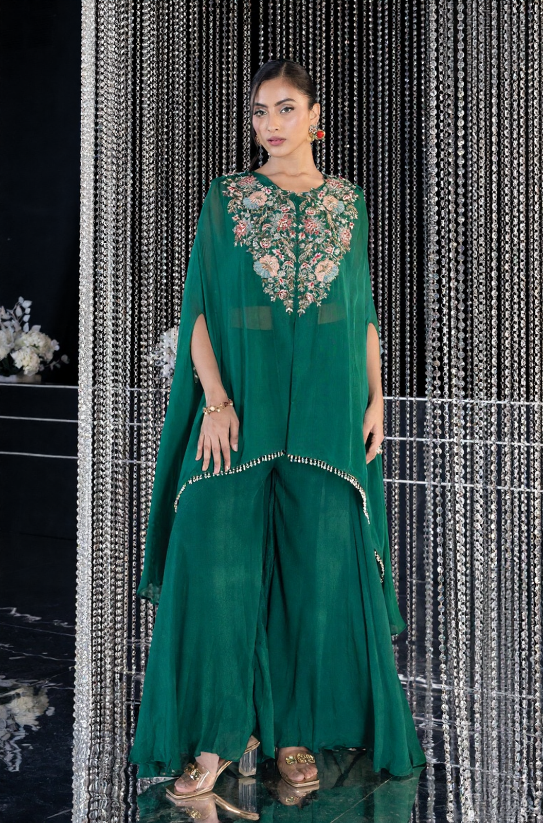 Emerald Green Embroidered Kaftan Set