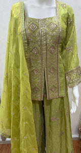Olive Mirror Embroidered Luxe Sharara Set