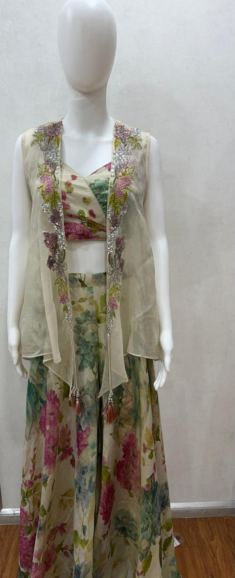 Ivory Bloom Floral Skirt Cape Ensemble
