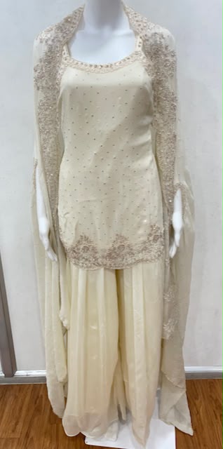 Regal Ivory Embellished Cape Palazzo Set - styled view