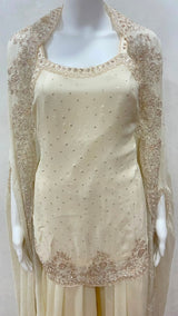 Regal Ivory Embellished Cape Palazzo Set - close-up detail