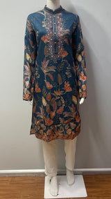 Deep Teal Rust Botanical Men's Kurta Set