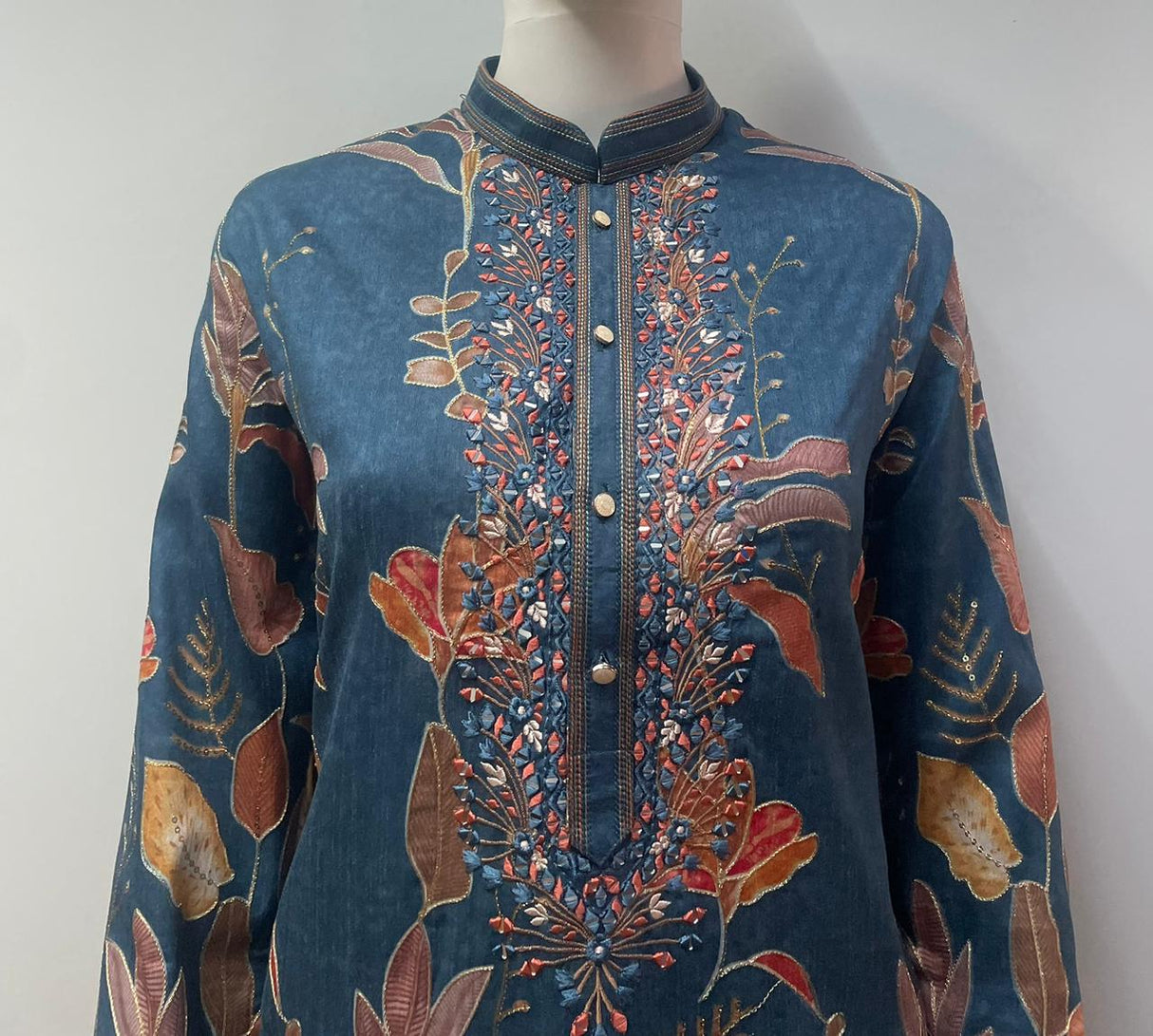 Deep Teal Rust Botanical Men's Kurta Set