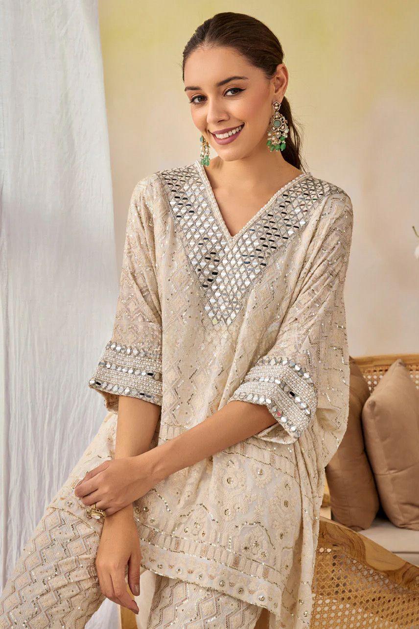Chikankari Sparkle Fiesta Mirror Embroidered Outfit |Label S4U - MishUUU