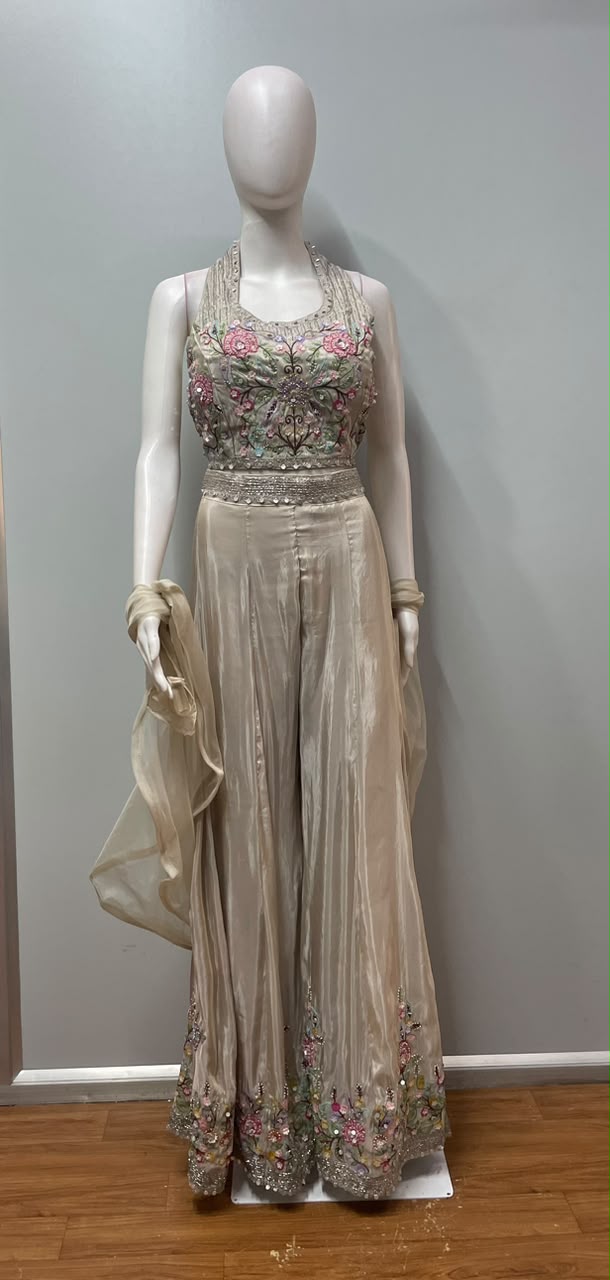 Champagne Gold Hand-Crafted Crop Top & Palazzo Set | Label S4U