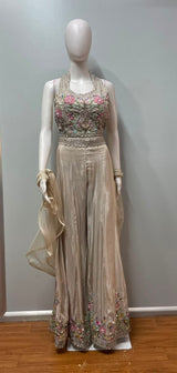 Champagne Gold Hand-Crafted Crop Top & Palazzo Set | Label S4U