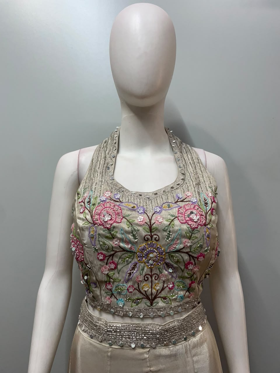 Champagne Gold Hand-Crafted Crop Top & Palazzo Set | Label S4U