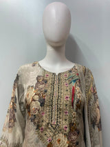 Grey Floral Printed Kurta Palazzo Set