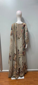 Grey Floral Printed Kurta Palazzo Set