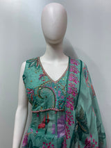 Sea Green Floral Peplum Sharara Ensemble - view 12