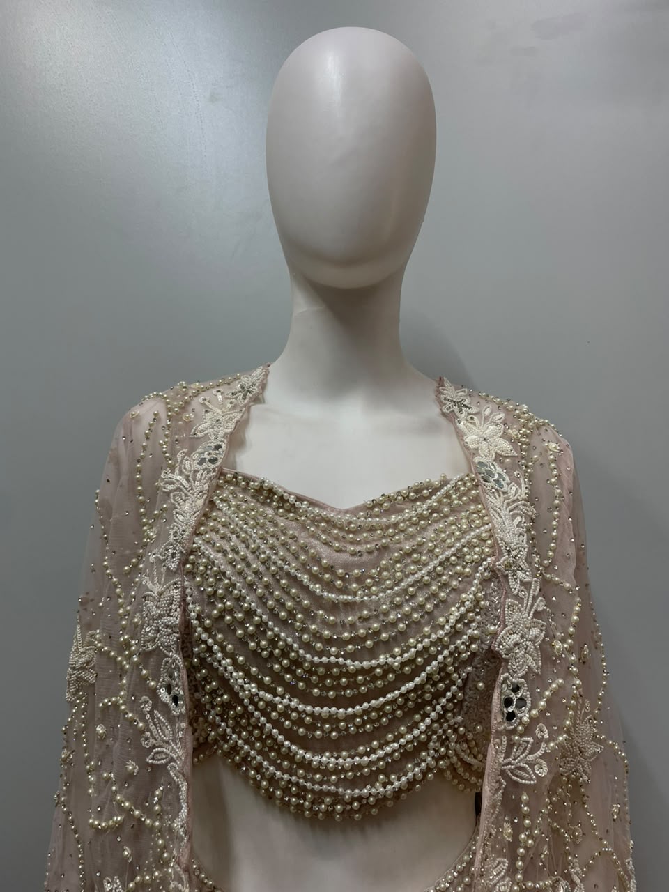 Taupe Pearl Jacket Draped Saree Couture - alternate view