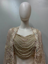 Taupe Pearl Jacket Draped Saree Couture - alternate view