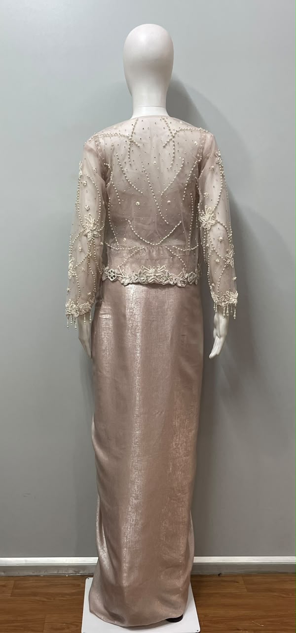 Taupe Pearl Jacket Draped Saree Couture - close-up detail
