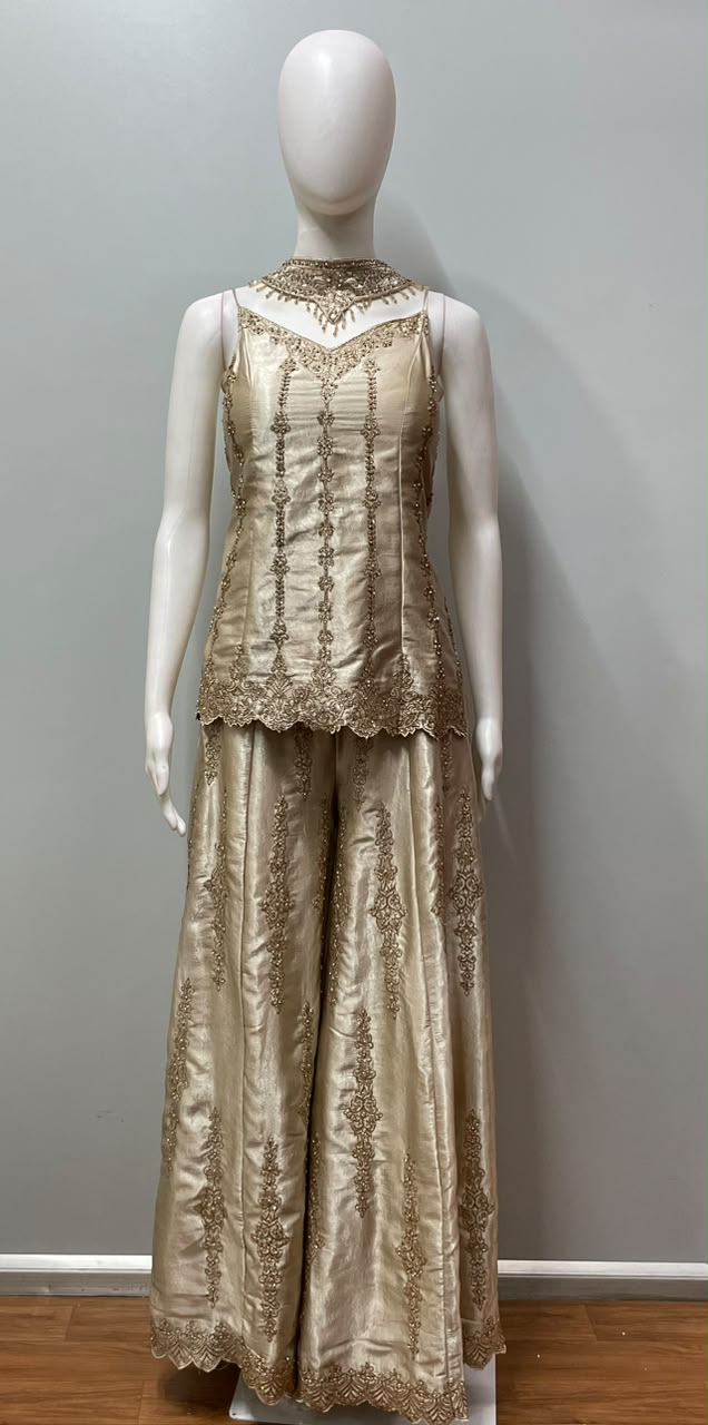 Champagne Zari Luxe Palazzo Couture Ensemble - close-up detail