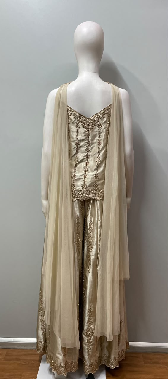 Champagne Zari Luxe Palazzo Couture Ensemble - detail view